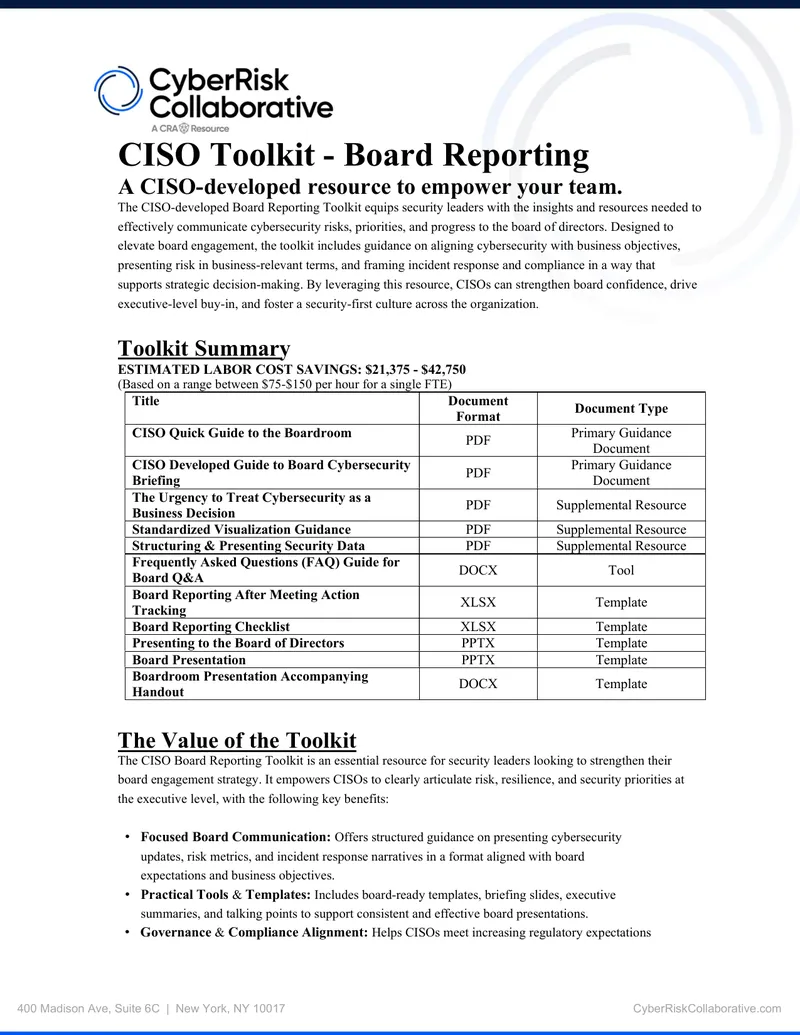 CISO Toolkit for Board Reporting