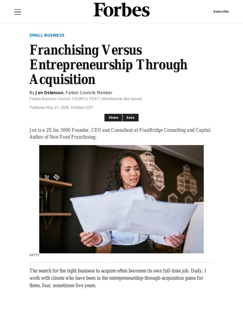 Franchising Versus Entrepreneurship Through Acquisition