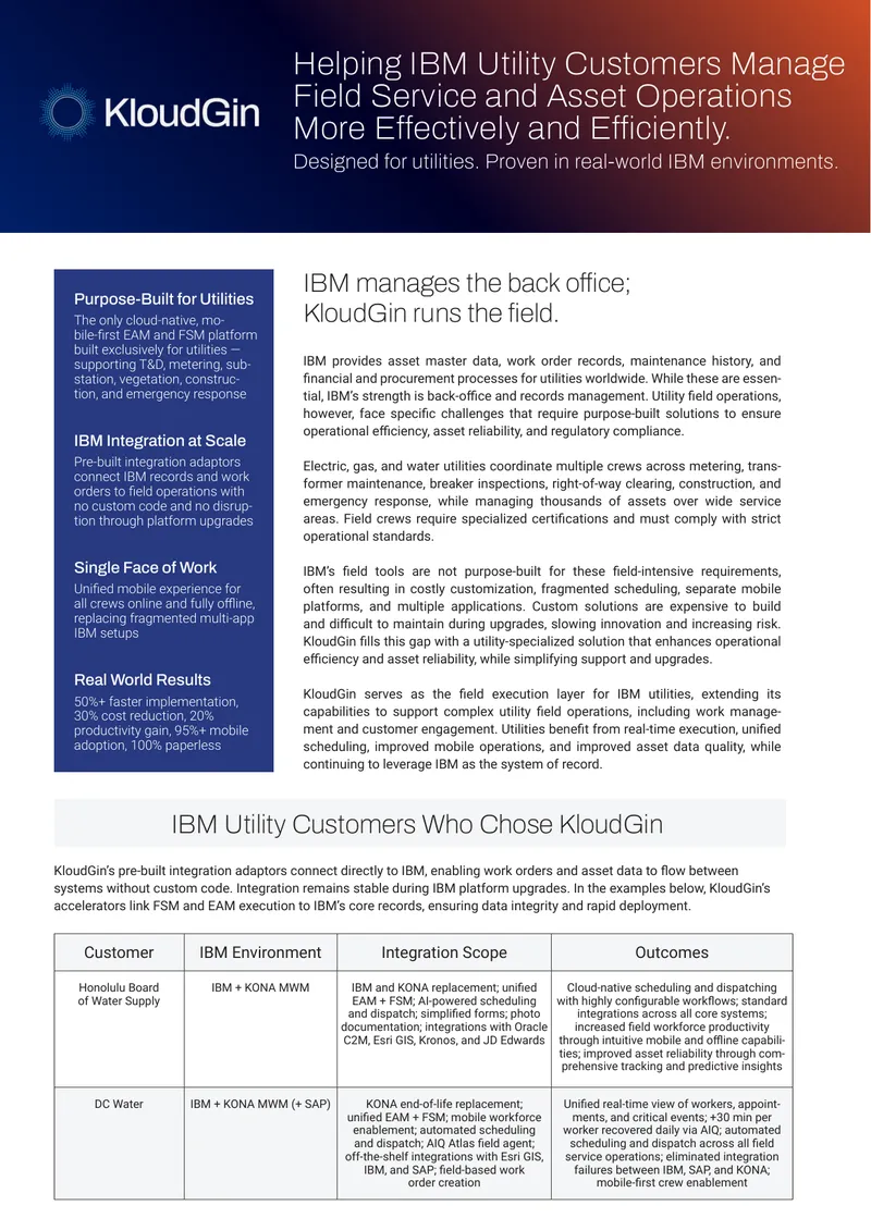 KloudGin Integration for IBM Utility Customers