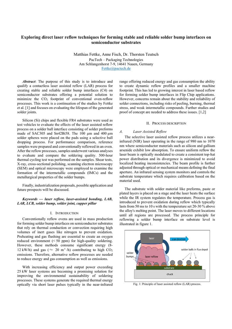 Laser Assisted Reflow Process for Solder Bump Interfaces