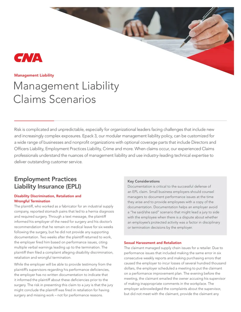 Management Liability Claims Scenarios Overview
