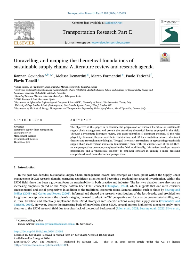 Theoretical Foundations of Sustainable Supply Chains