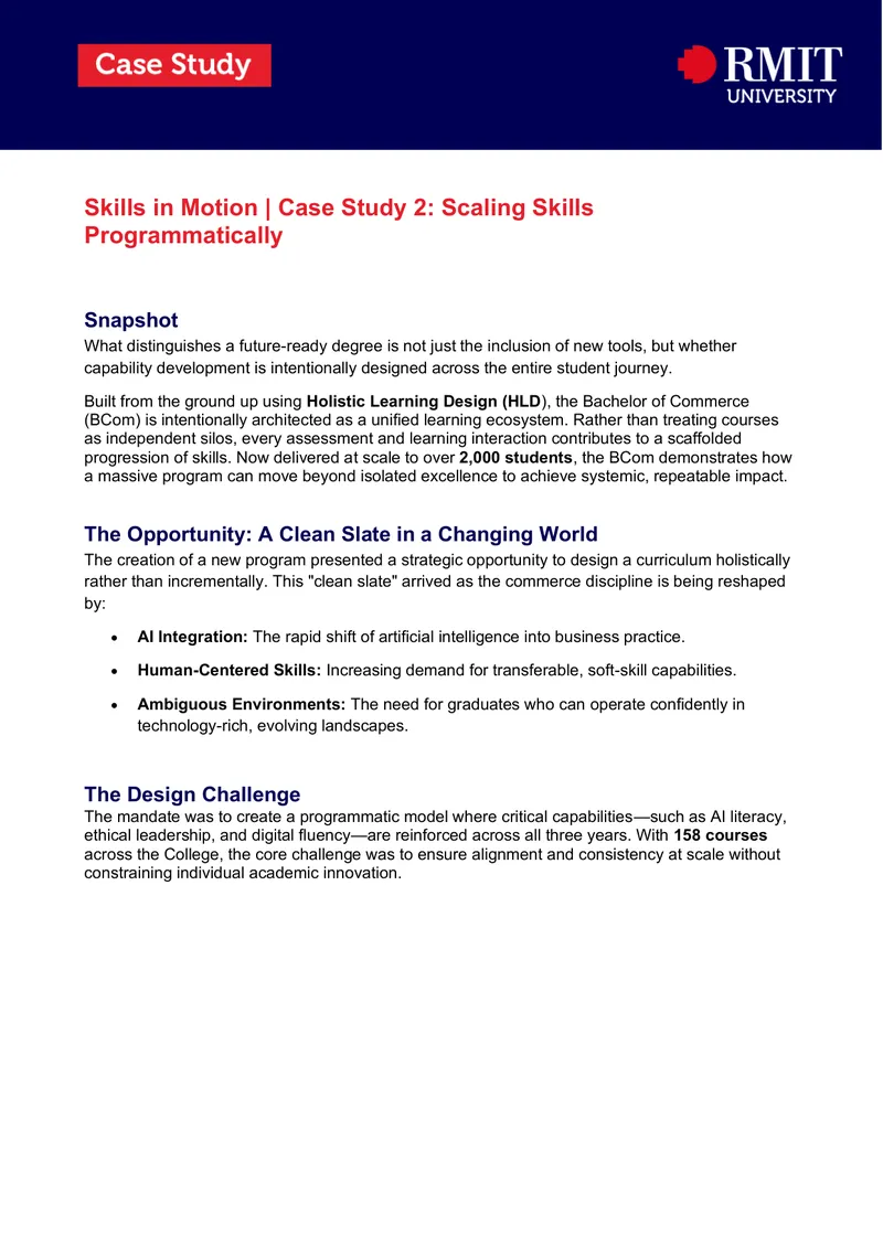 Bachelor of Commerce Program Design Case Study