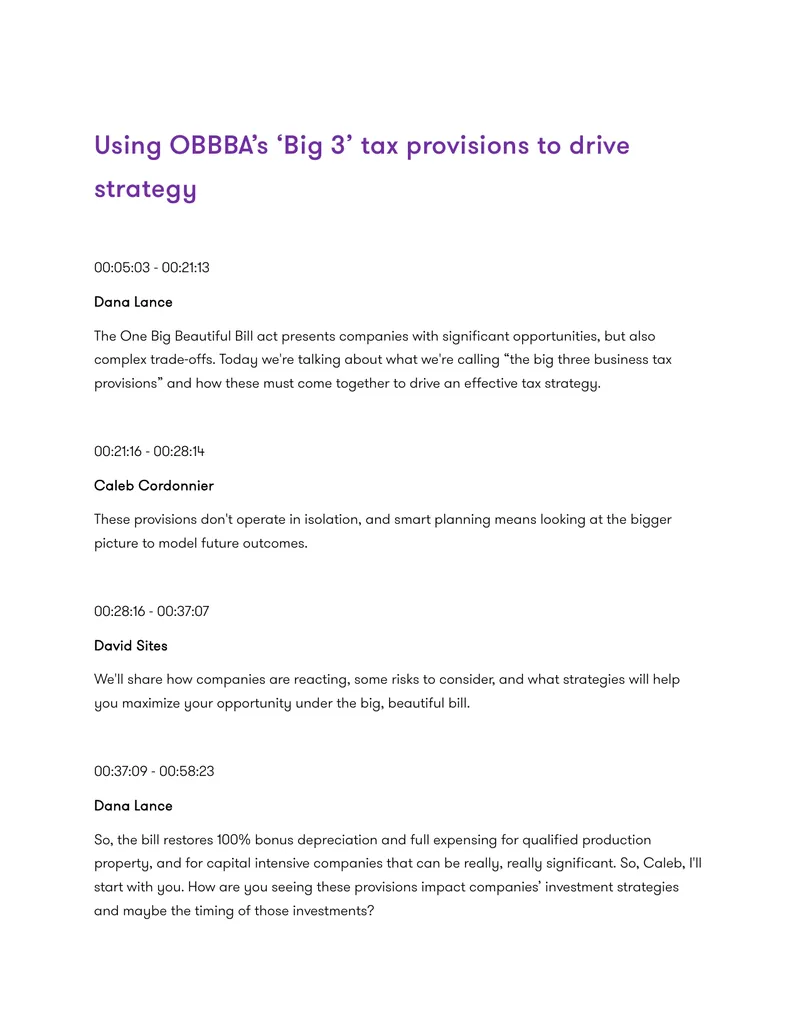 Utilizing Big 3 Tax Provisions for Business Strategy