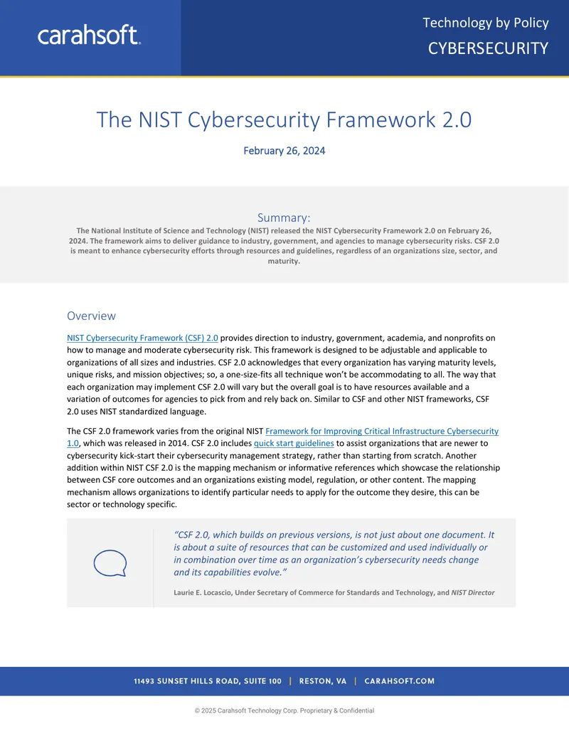 NIST Cybersecurity Framework 2.0 Overview