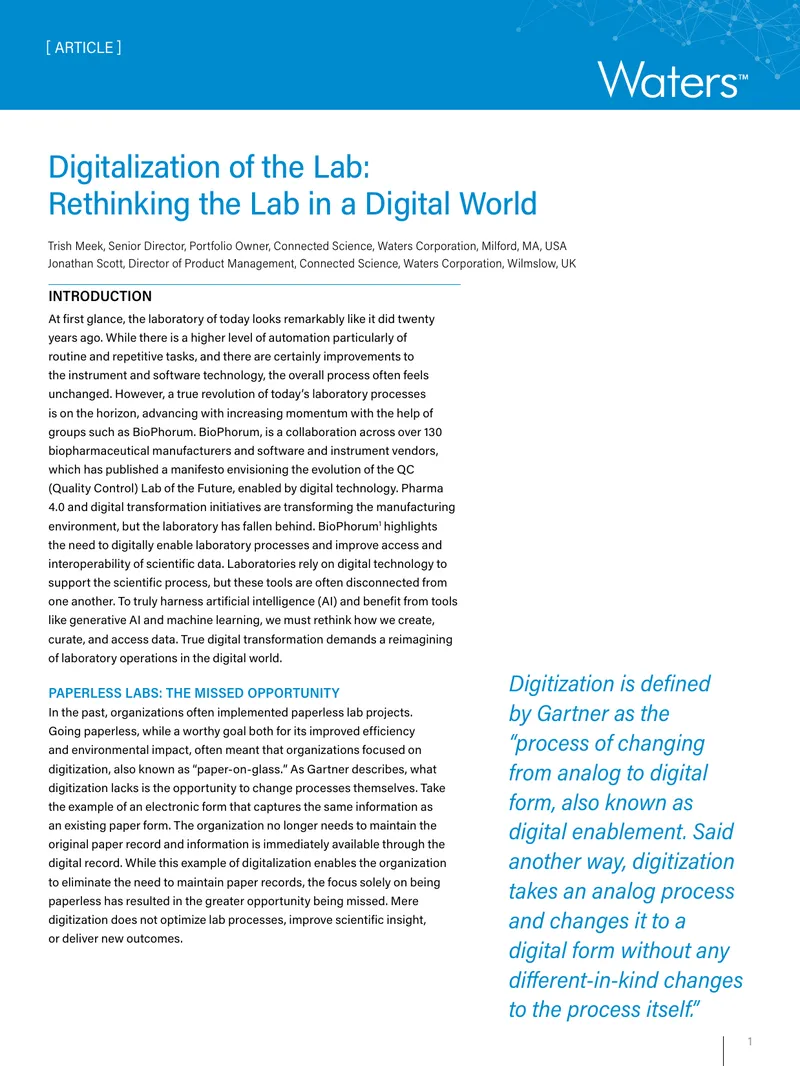 Digitalization of the Laboratory in a Digital World