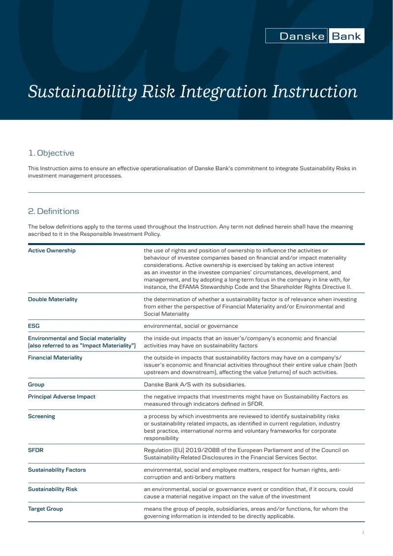 Sustainability Risk Integration Instruction