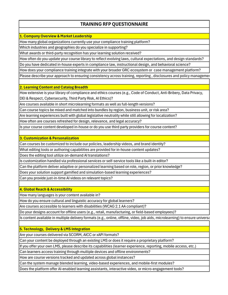 Compliance Training Platform Request for Proposal