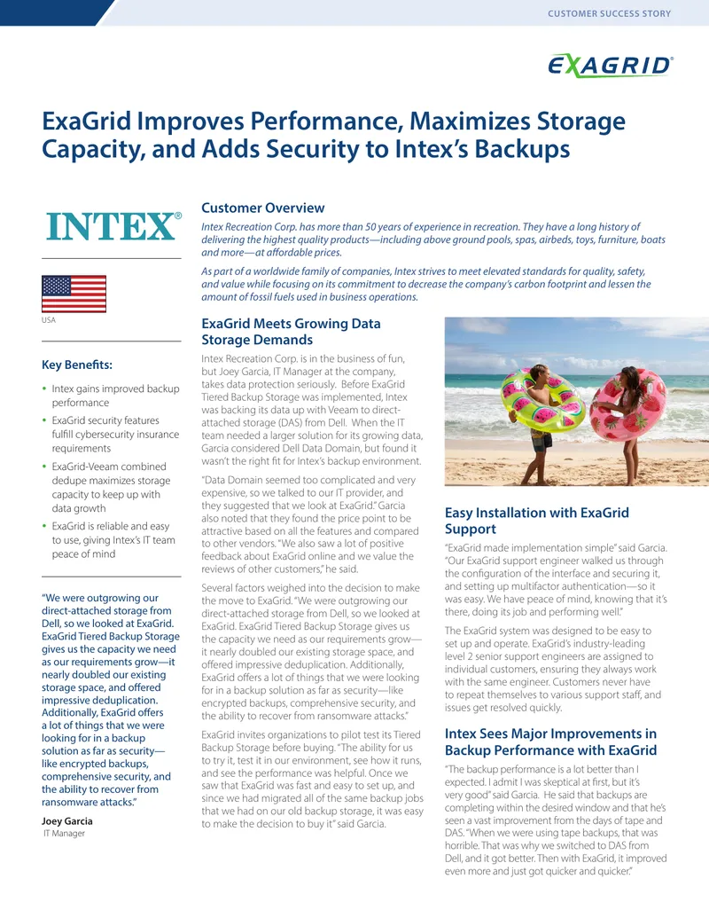 ExaGrid Enhancements for Intex Backup Solutions