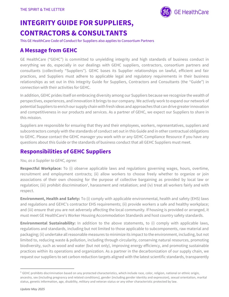 Integrity Guide for Suppliers, Contractors and Consultants