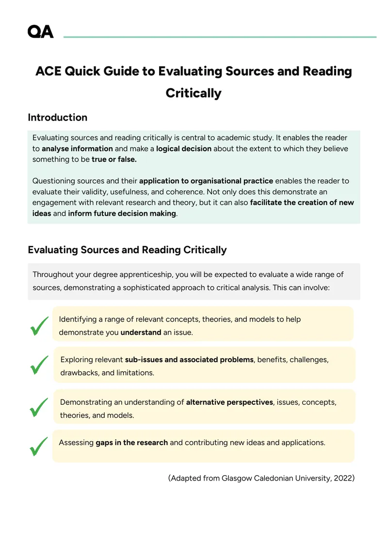 ACE Quick Guide to Evaluating Sources and Reading Critically