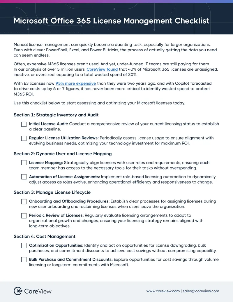 Microsoft Office 365 License Management Checklist