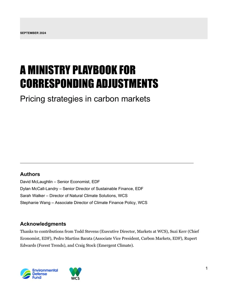 Ministry Playbook for Corresponding Adjustments in Carbon Markets