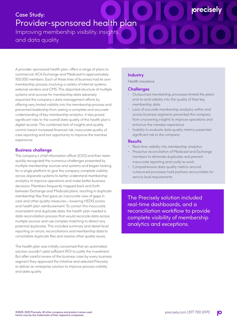 Provider-Sponsored Health Plan Membership Data Improvement