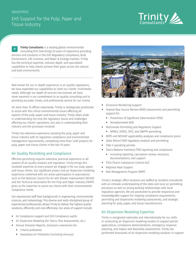 Environmental Consulting Services for Pulp, Paper, and Tissue Industry