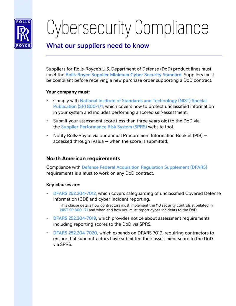 Cybersecurity Compliance Requirements for Suppliers
