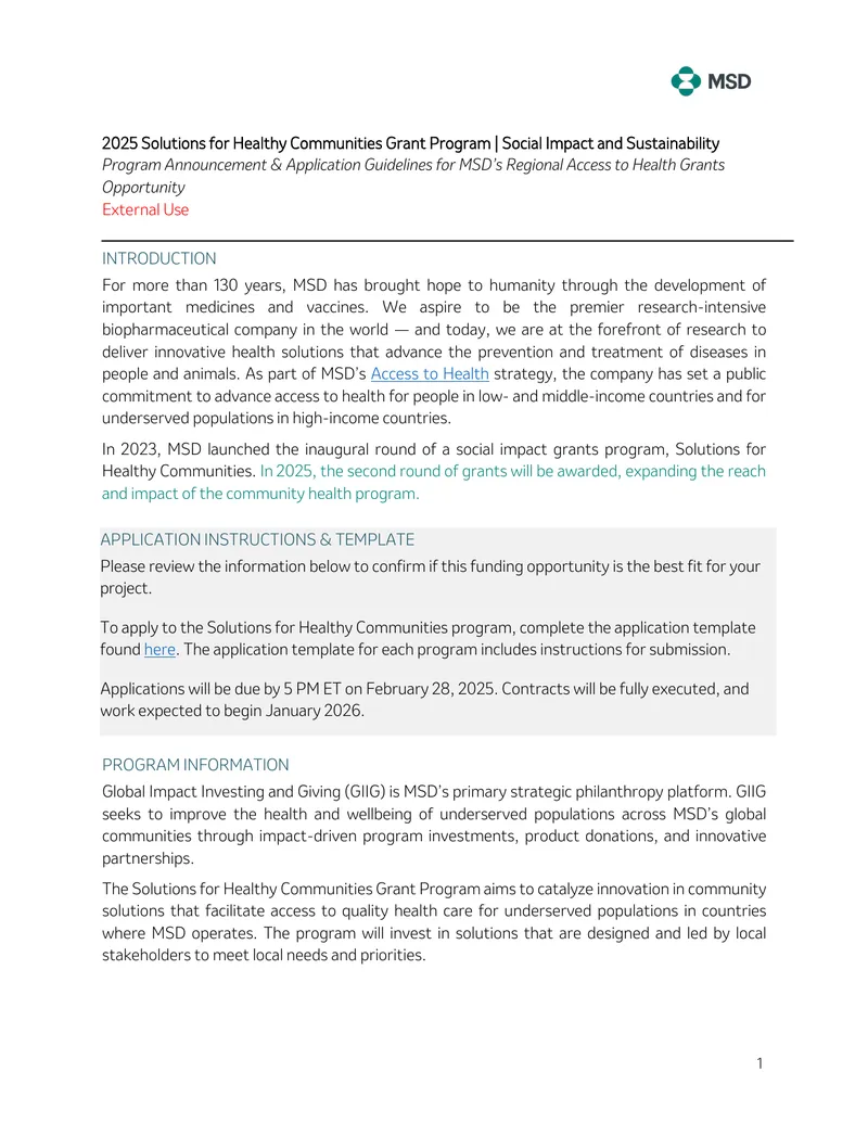 2025 Solutions for Healthy Communities Grant Program Guidelines