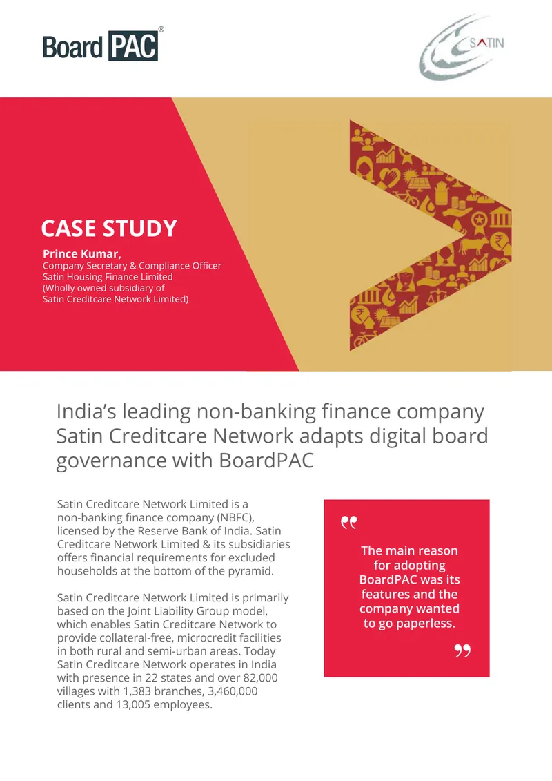 Digital Board Governance Implementation at Satin Creditcare Network