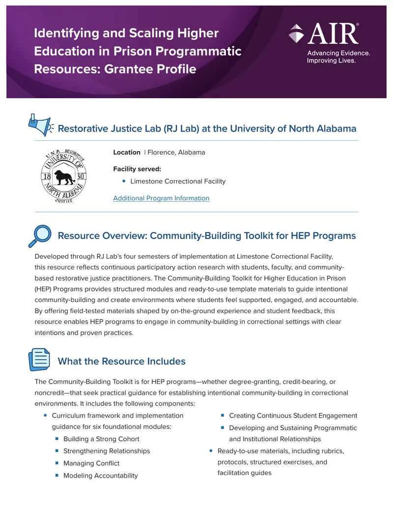Community-Building Toolkit for Higher Education in Prison Programs
