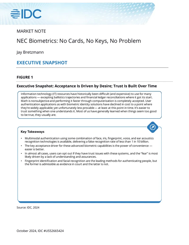 NEC Biometrics Market Note on Identity Security Technology