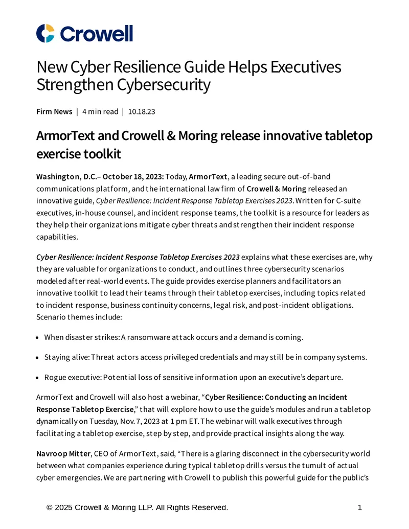 Cyber Resilience Incident Response Tabletop Exercises Guide