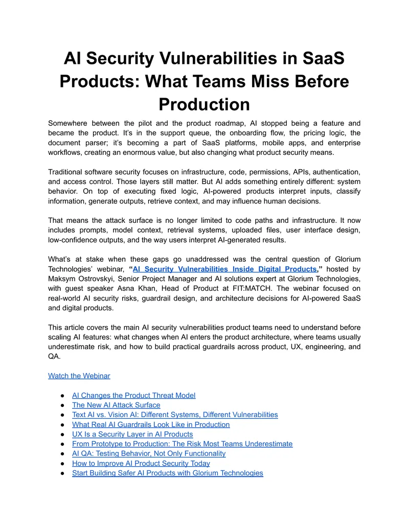 AI Security Vulnerabilities in SaaS Products