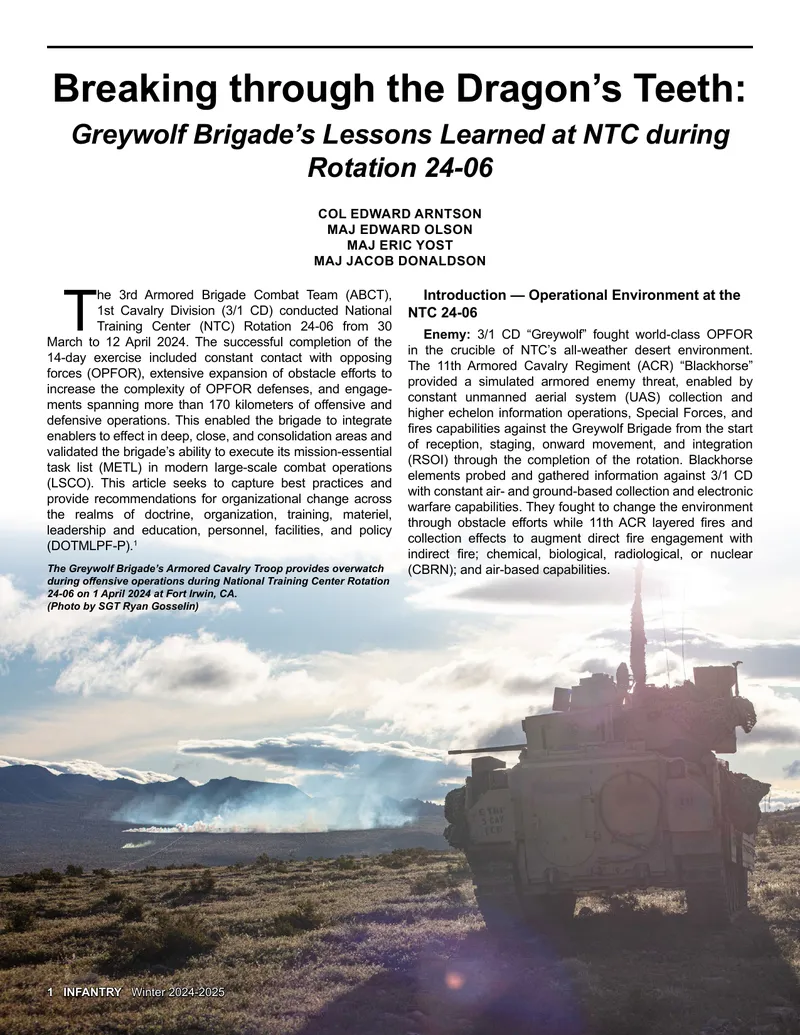 Greywolf Brigade Lessons Learned from NTC Rotation 24-06