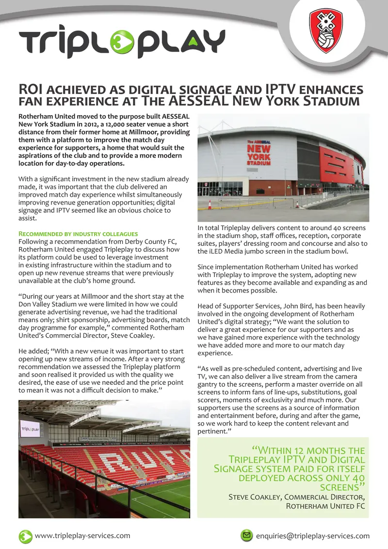 Digital Signage and IPTV Implementation at Rotherham United
