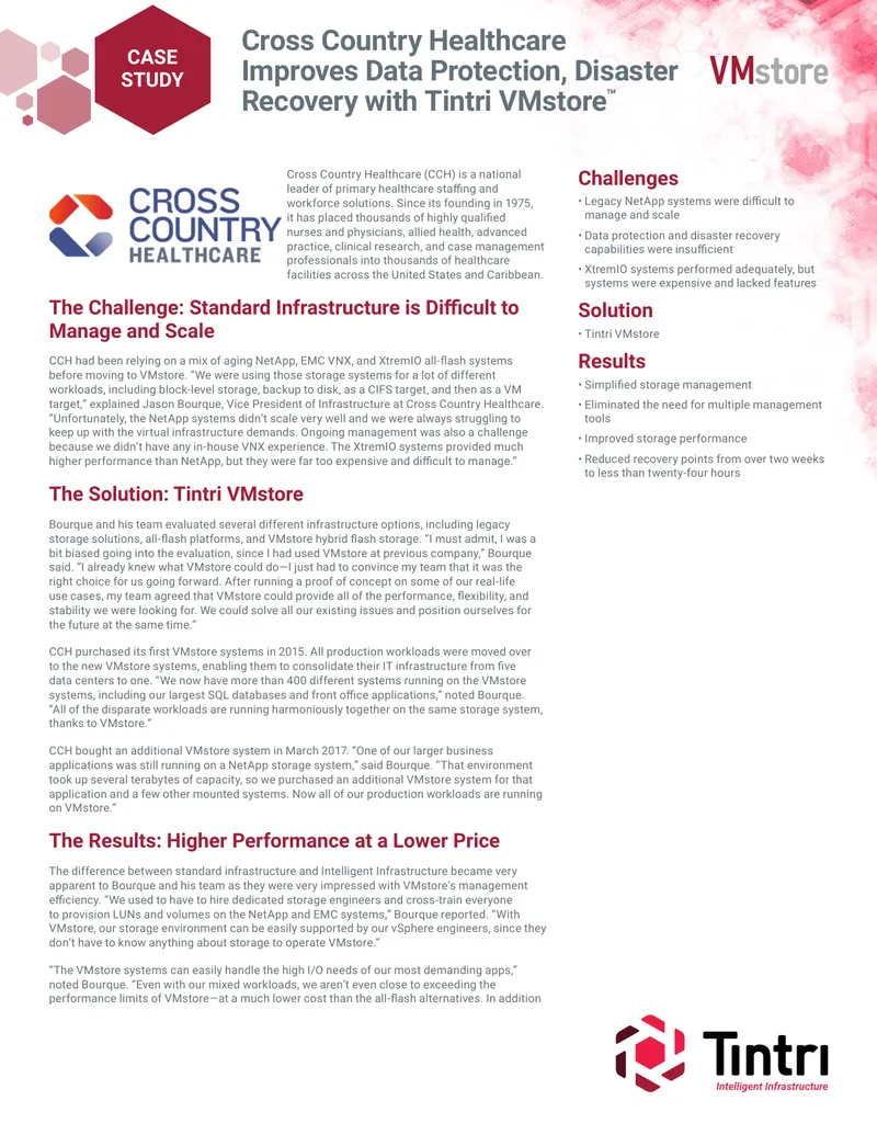 Cross Country Healthcare Case Study on Tintri VMstore