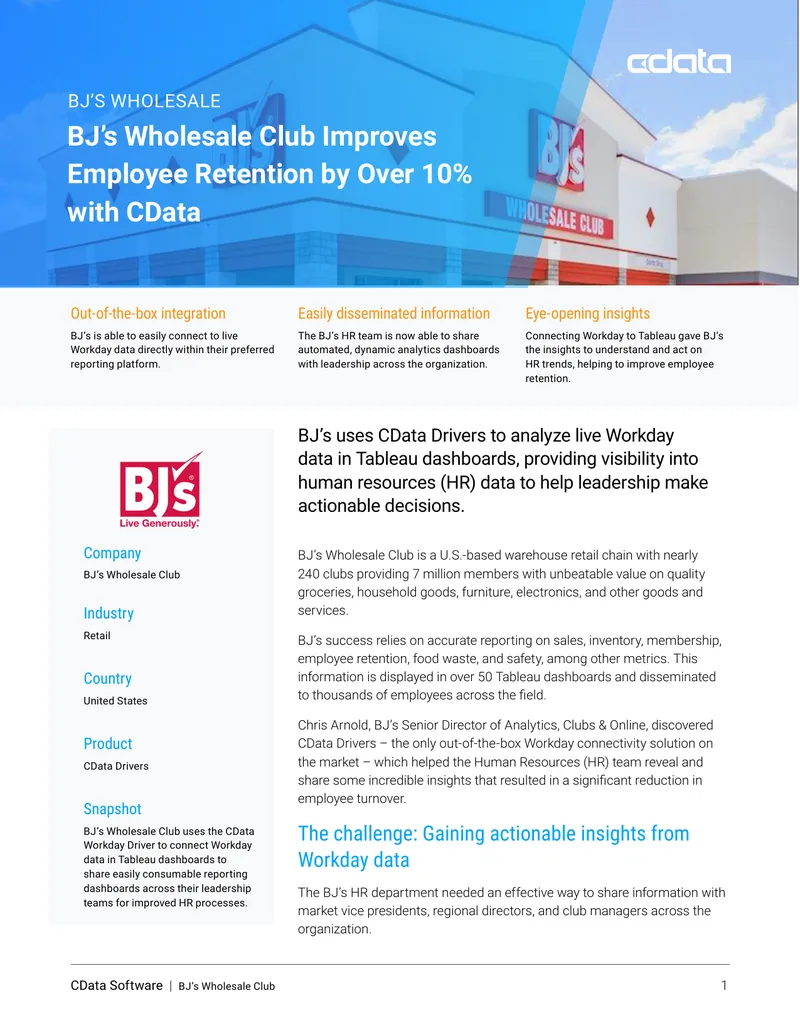 BJ’s Wholesale Club Enhances HR Analytics with CData Drivers