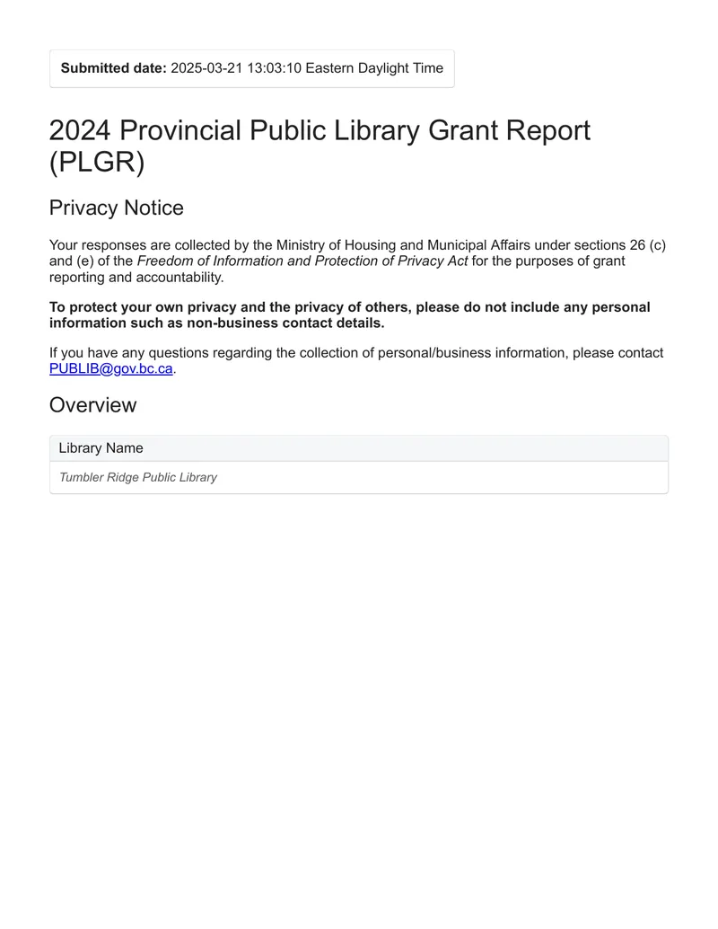 2024 Provincial Public Library Grant Report preview page 1