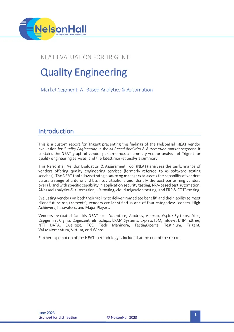 NEAT Evaluation for Trigent in Quality Engineering