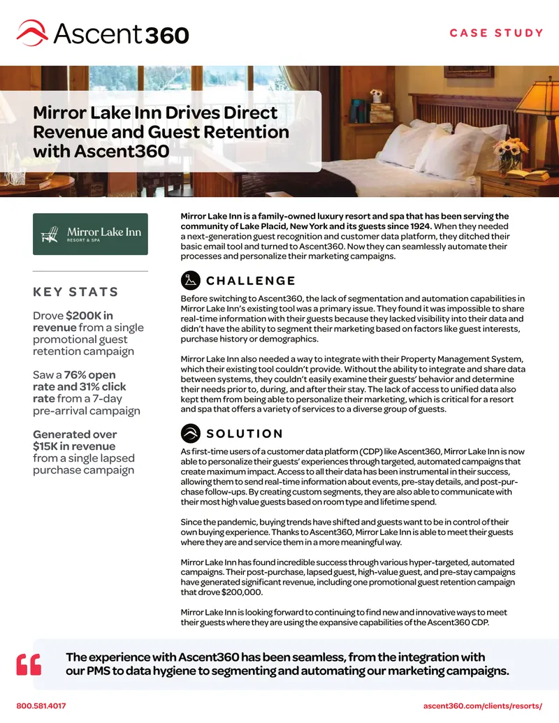 Mirror Lake Inn Drives Revenue and Guest Retention