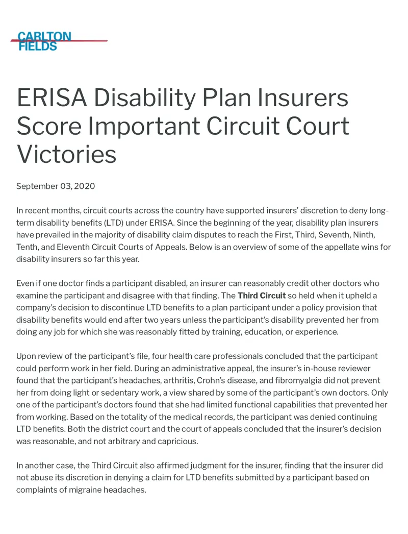 Circuit Court Decisions on ERISA Disability Claims