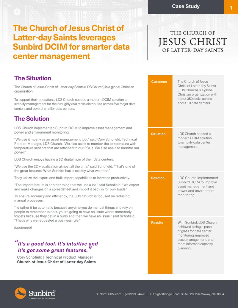 LDS Church Implements Sunbird DCIM for Data Center Management