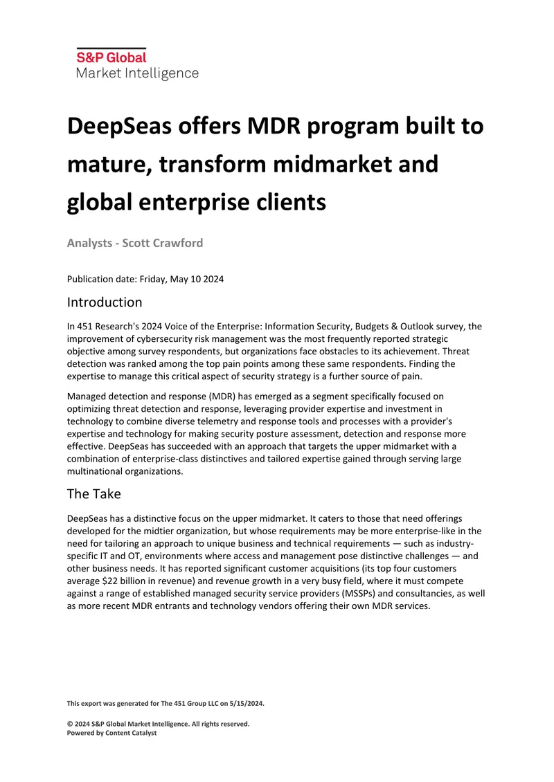 DeepSeas Managed Detection and Response Program Overview
