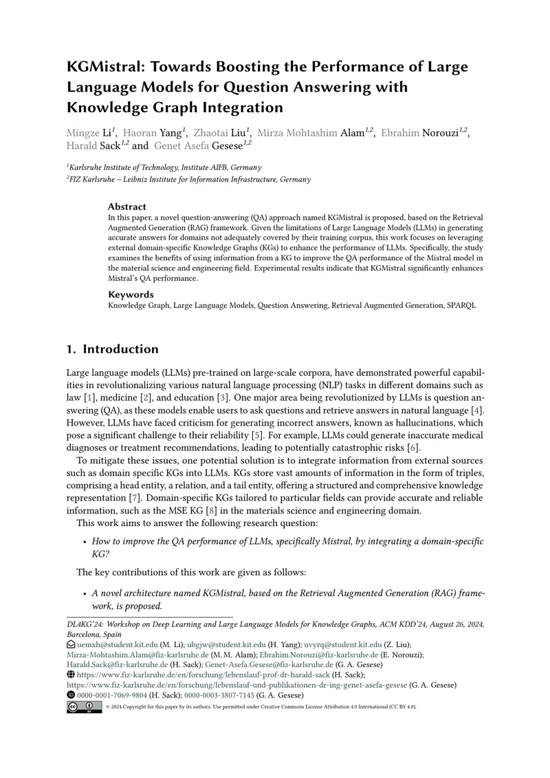 KGMistral Approach for Enhancing QA with Knowledge Graphs
