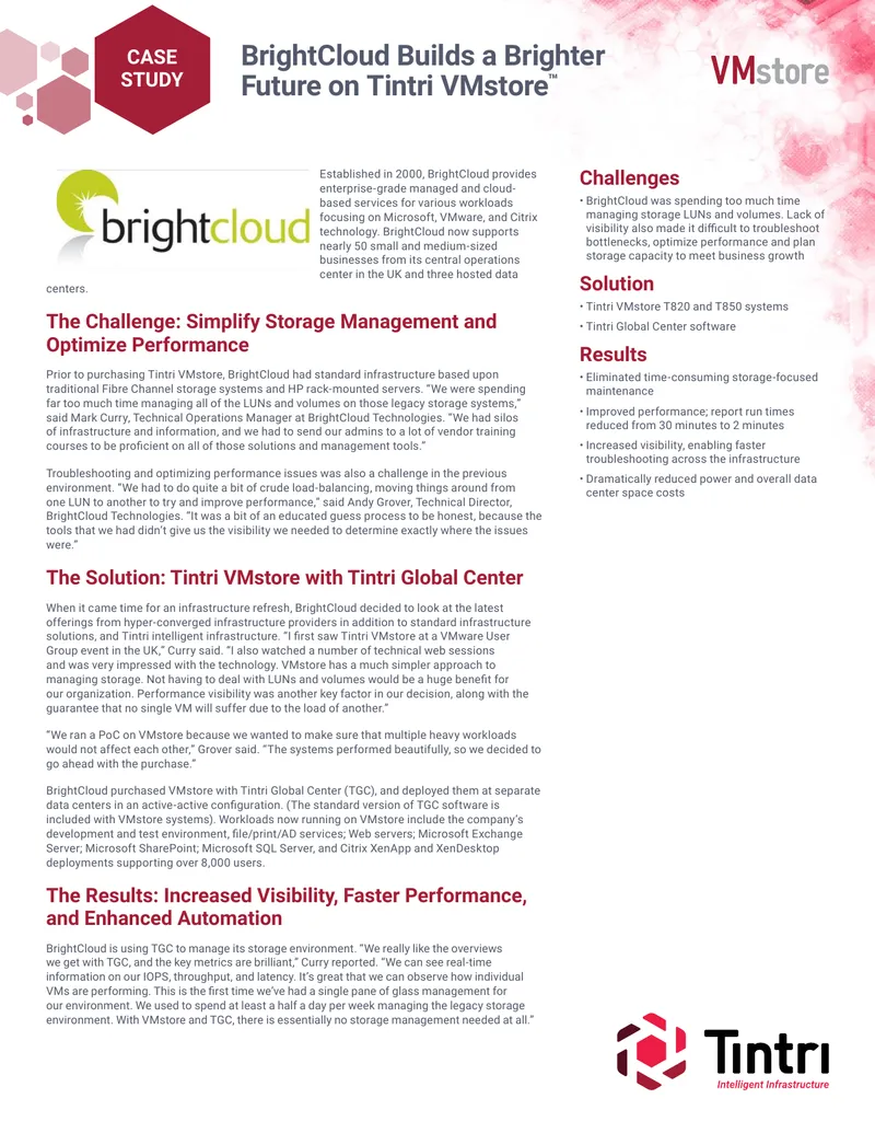 BrightCloud Case Study on Tintri VMstore Implementation