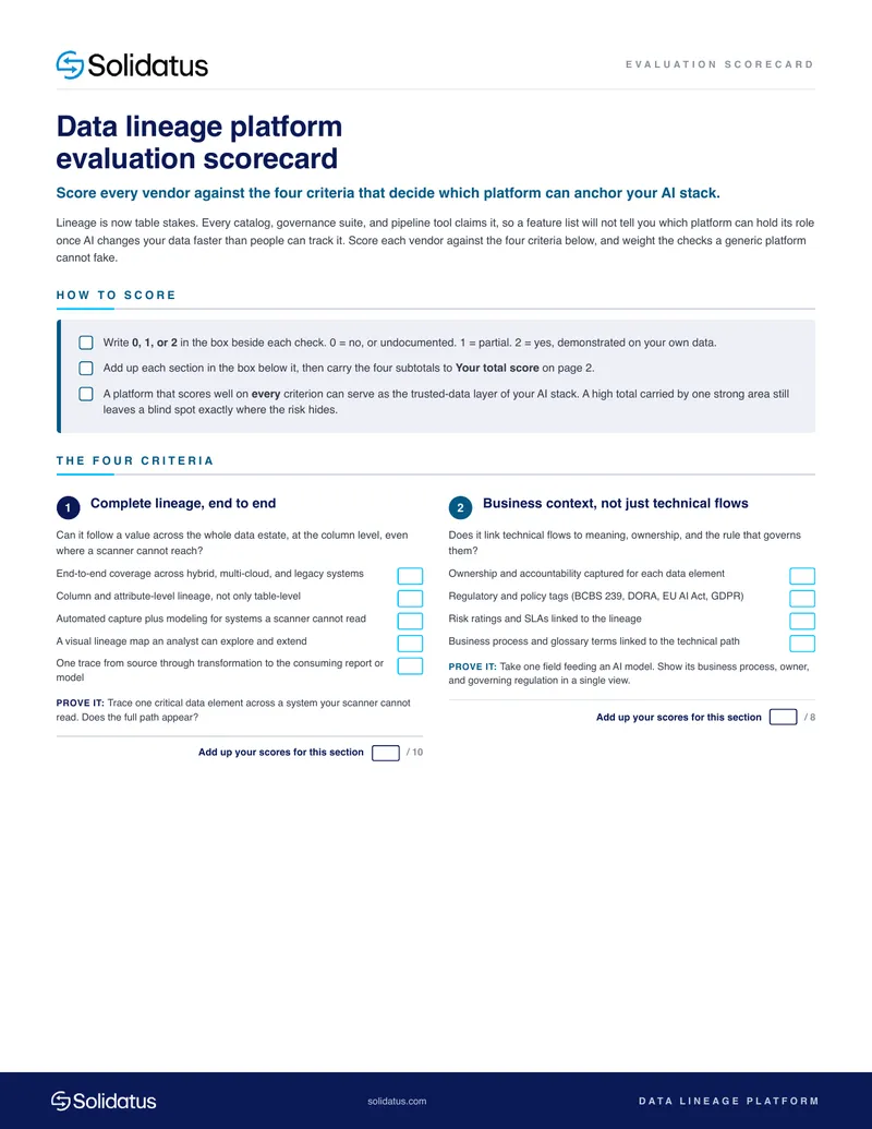 Data Lineage Platform Evaluation Scorecard