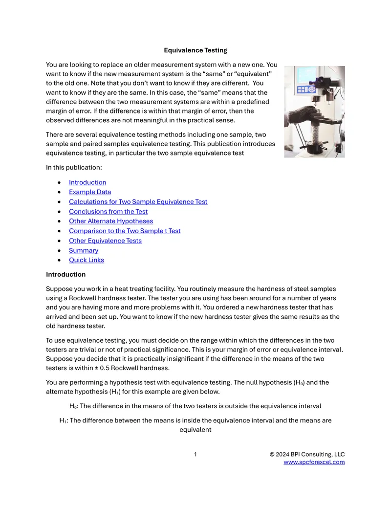 Two Sample Equivalence Testing Methodology