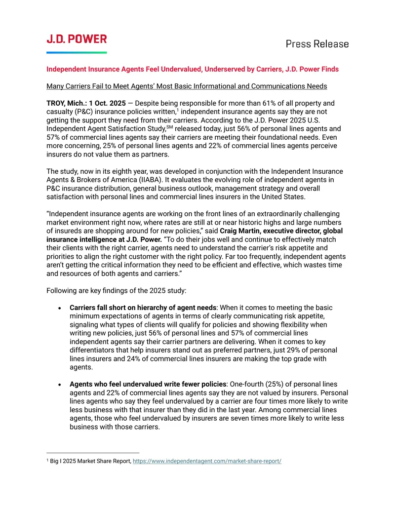 2025 U.S. Independent Agent Satisfaction Study Findings