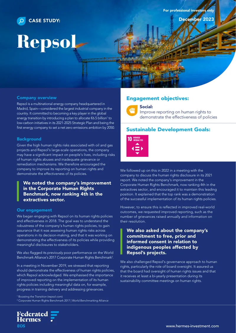 Repsol Human Rights Engagement Case Study