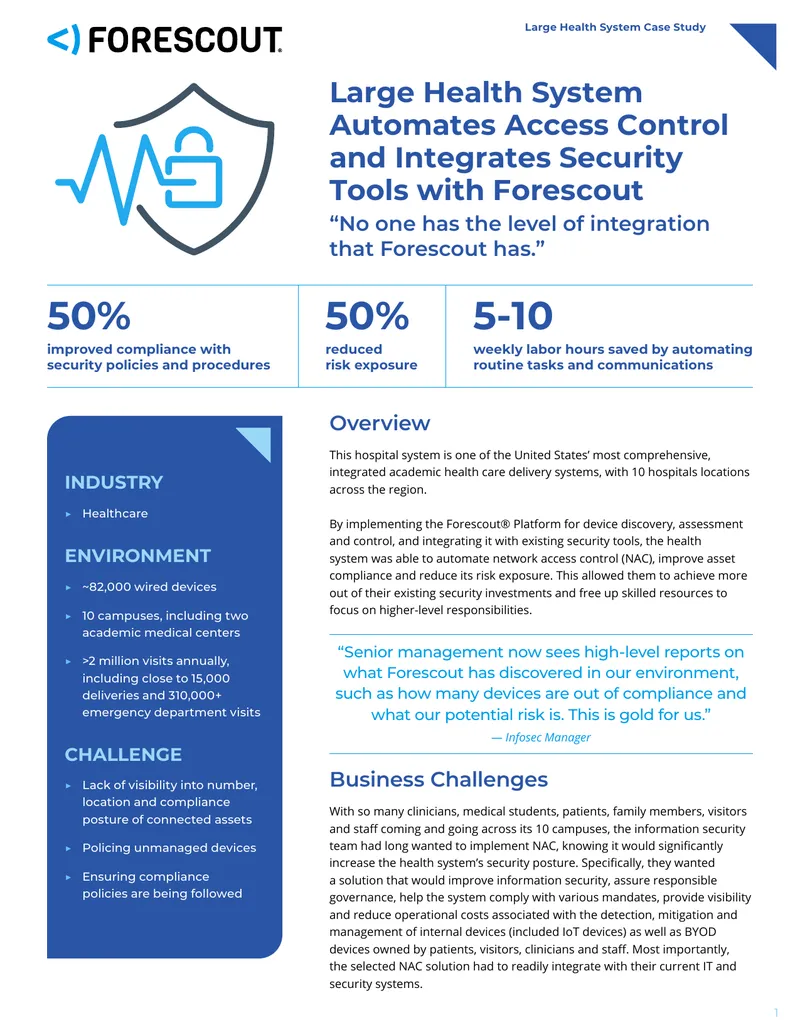 Large Health System Automates Access Control with Forescout