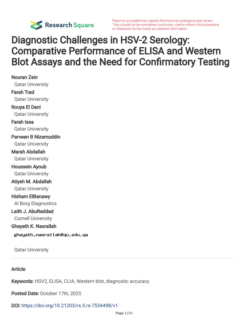 Comparative Performance of ELISA and Western Blot for HSV-2