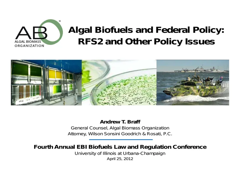 Algal Biofuels and Federal Policy Overview