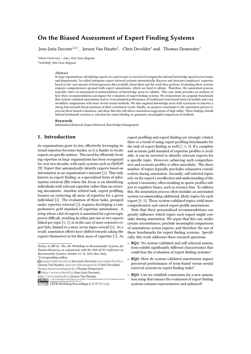 Analysis of Expert Finding System Evaluations