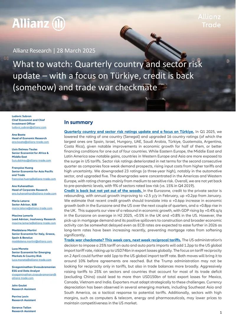 Quarterly Country and Sector Risk Ratings Update