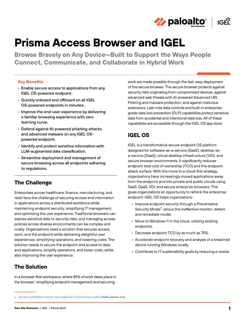 Integration of IGEL OS and Prisma Access Browser