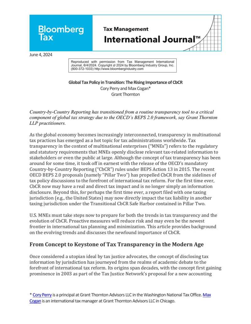 Global Tax Policy and Country-by-Country Reporting