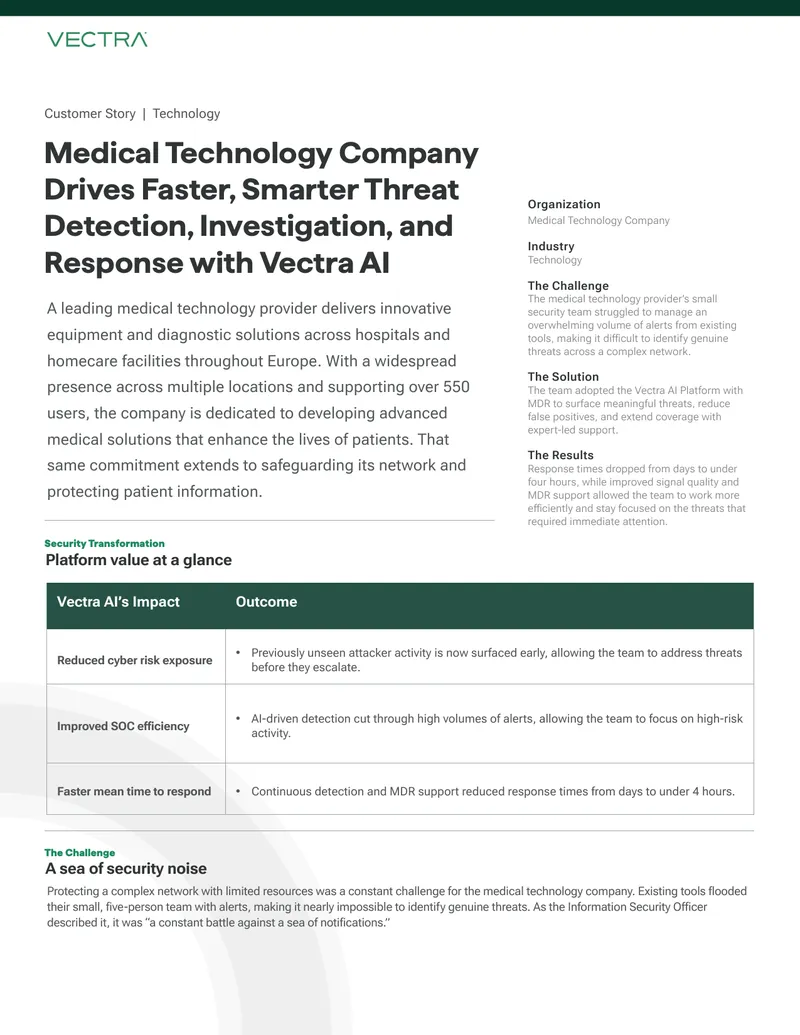 Medical Technology Company Enhances Threat Detection with Vectra AI